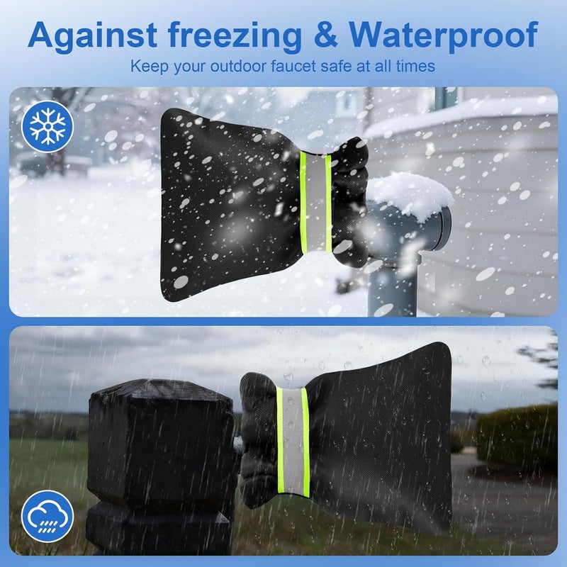 FloraSea 2Pack Outdoor Faucet Covers for Winter, 6.7" W x 8.3" H Outside Water Faucet Cover for Winter Freeze Protection Hose Bib Insulation Covers Reusable Waterproof Spigot Cover with Reflective Strips - Image 4